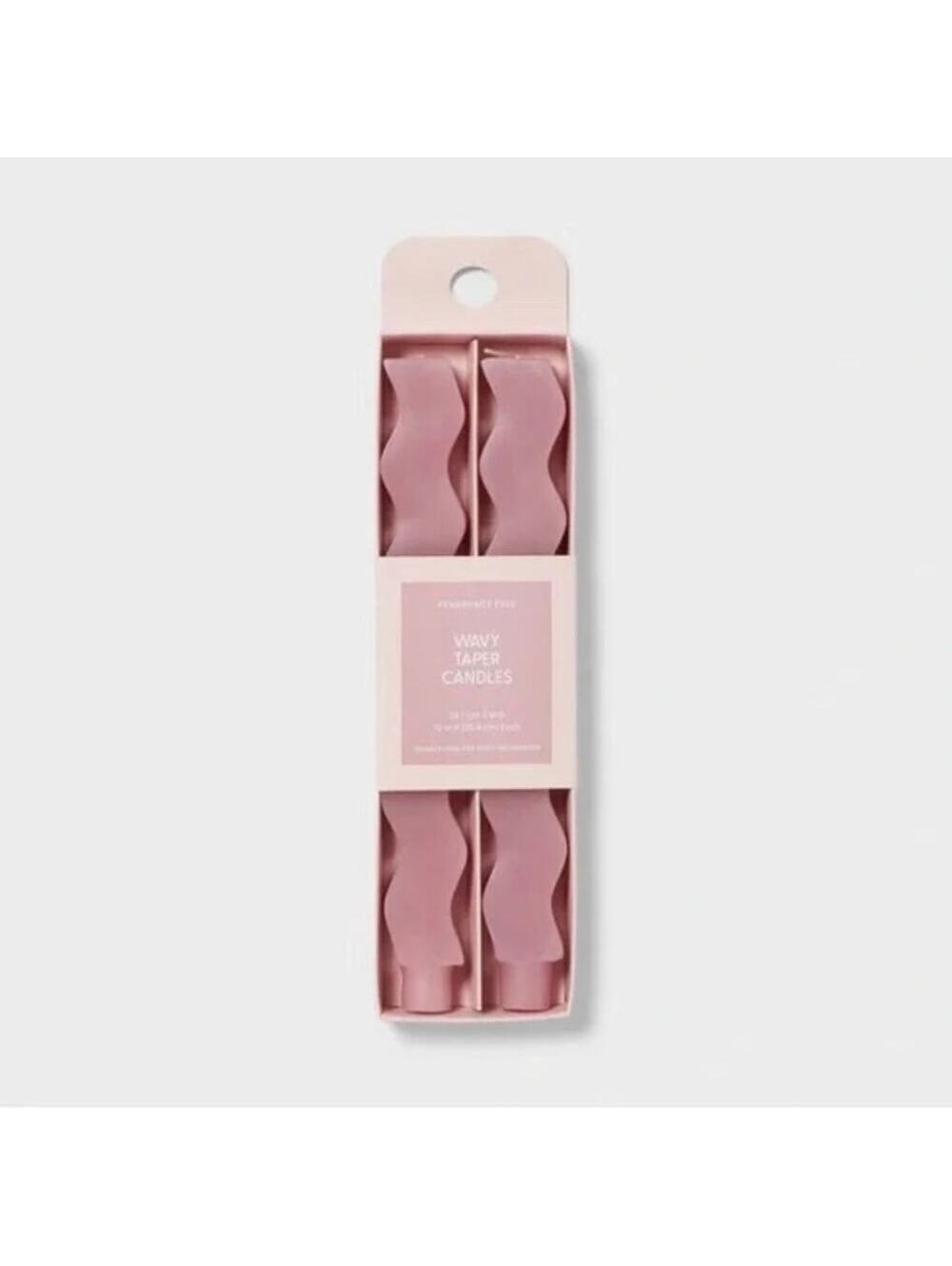 Room Essentials NWT NIB Wavy Shaped Taper Candles Pink Frangrance Free Set of 2